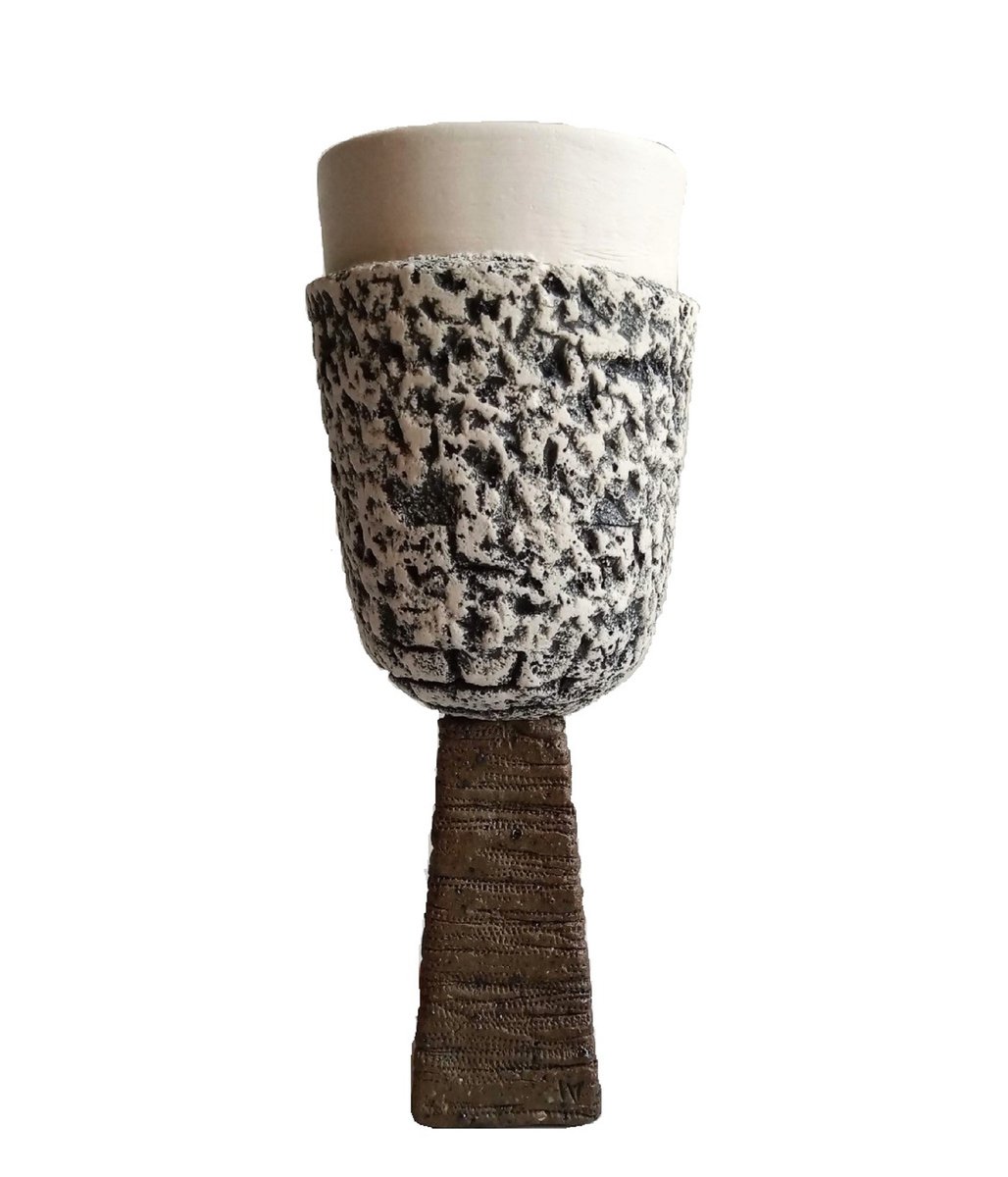 Organic Abstract Clay Sculpture By Rossitza Trendafilova, 3 X 8", "Goblet I", Original Artwork