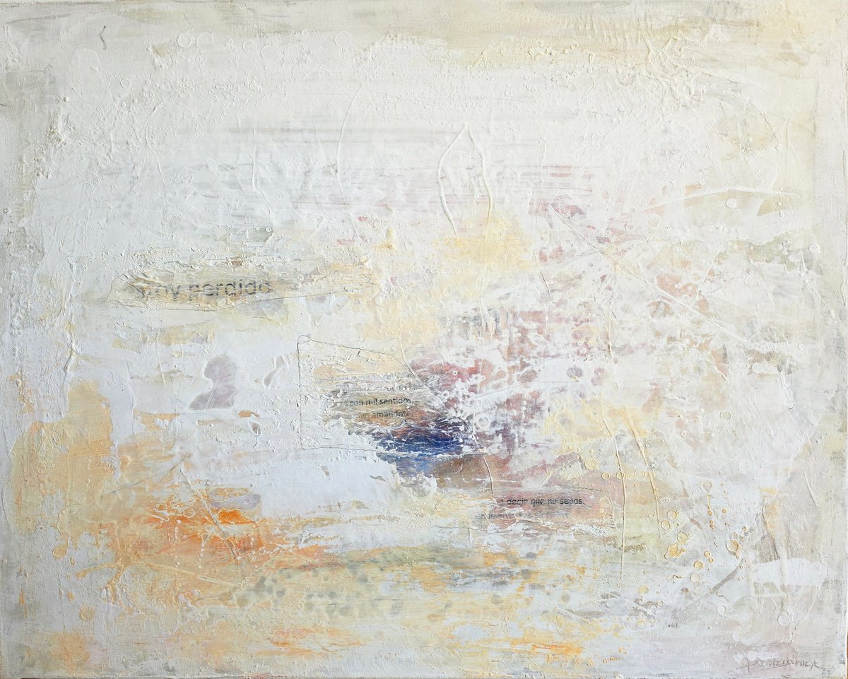 Abstract Painting By Doris Duschelbauer, 32 X 26, Mil Sentidos En Blanco, Original Artwork