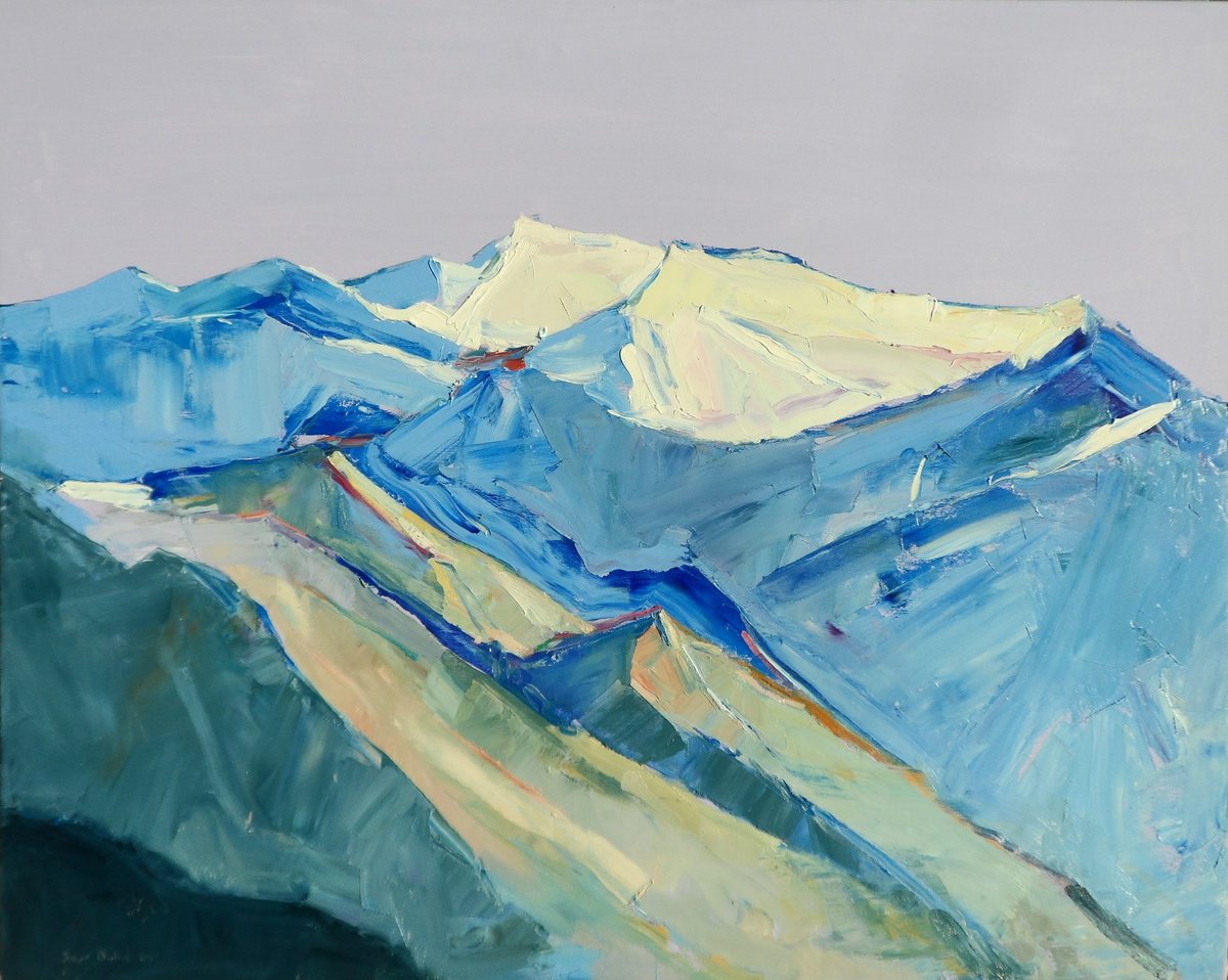 Impressionistic Landscape Oil Painting By Yehor Dulin, 39 X 31", Mountains Switzerland, Original Artwork
