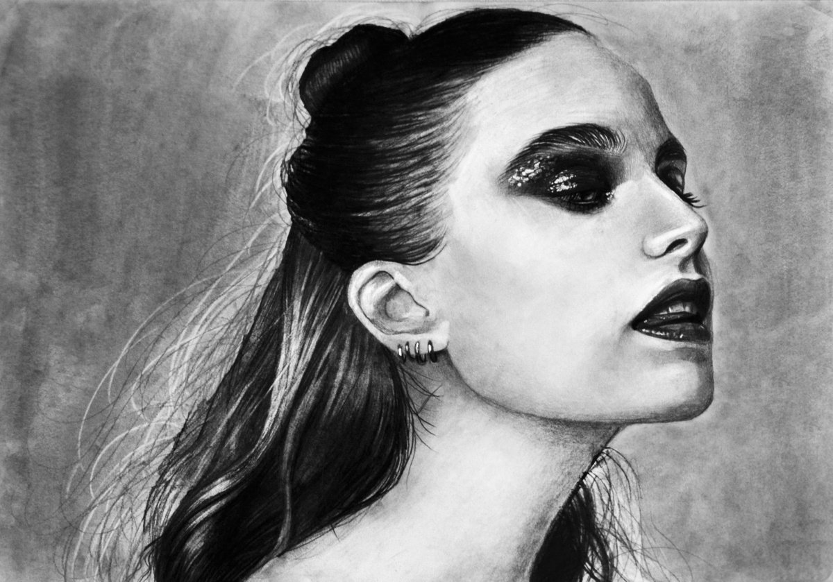 Portrait Pencil Drawing By Anastasia Terskih, 17 X 12, Glamorous, Original Artwork
