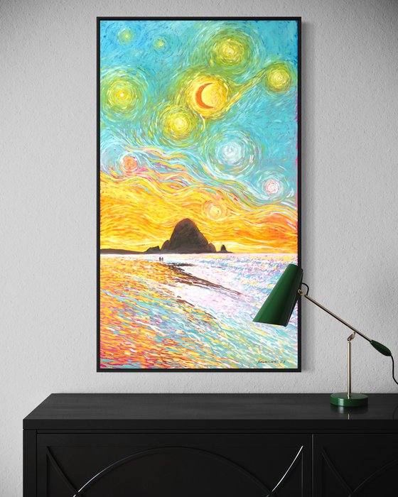 Oregon coast under Van Gogh’s sky