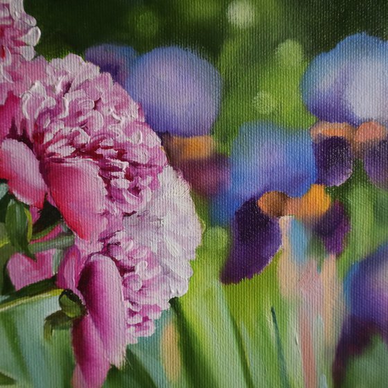 Peonies and Cherries in the Garden