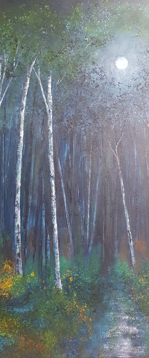 Hidden Depths (Large trees painting) by Michele Wallington