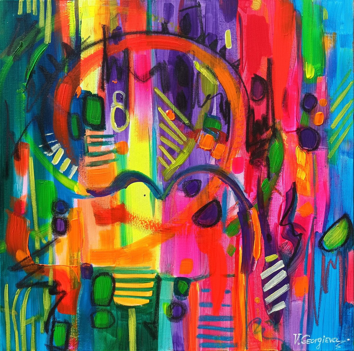 Abstract Acrylic Painting By Vanya Georgieva, 24 X 24", Cellular Transformation, Original Artwork