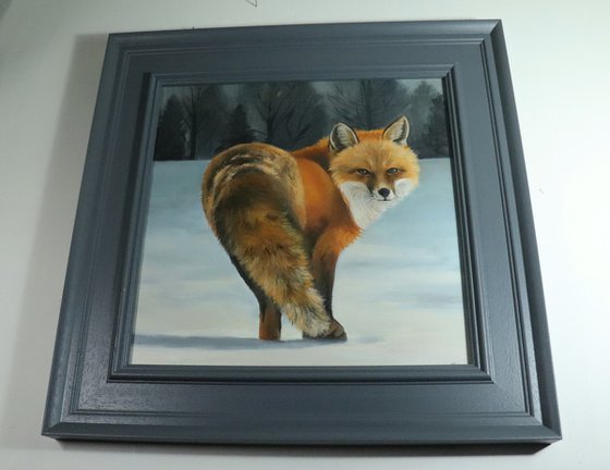 Fox in the Snow Animal original, Foxes Oil Artwork, by UK Artist Alex Jabore, Impressionism, Fox Lover Gift