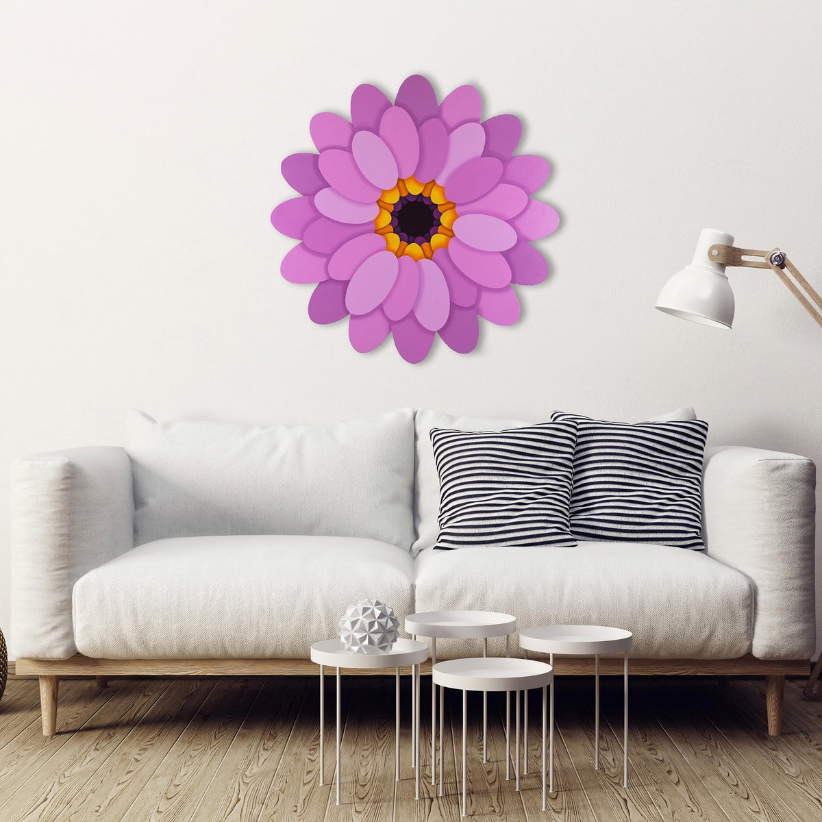 Geometric Botanical Acrylic Painting By George Koutsouris, 30 X 30, A Geometric Anemone, Original Artwork