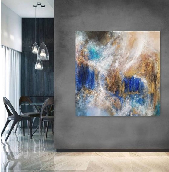 Blue miracles 100x100cm Abstract Textured Painting