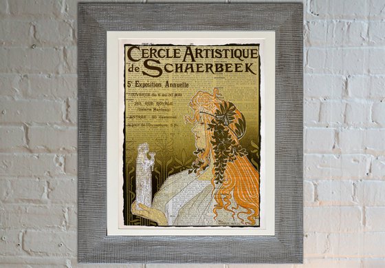 Cercle Artistique de Schaerbeek - Collage Art Print on Large Real English Dictionary Vintage Book Page