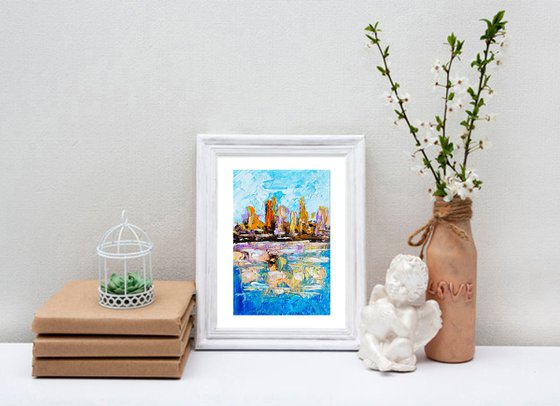 Skyline Painting Original Art Michigan Artwork Sailboat Wall Art  Small Painting Chicago Cityscape