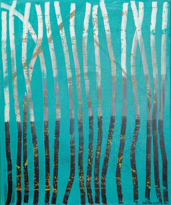 Abstract in green with vertical lines
