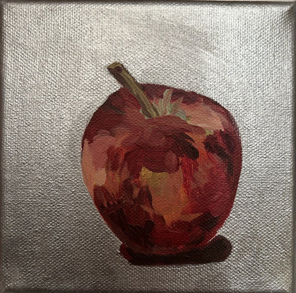 Dinky Red Apple On Metallic Silver By Sarah Adams, 5 X 5, Artwork For Sale On Artfinder