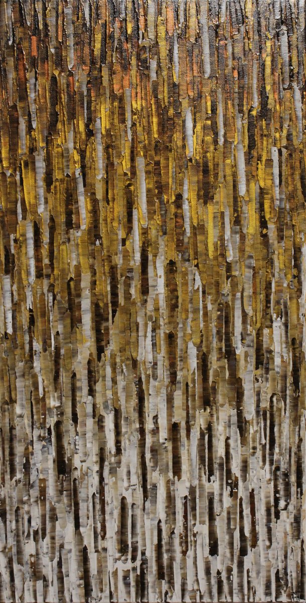 Abstract Acrylic Painting By Jonathan Pradillon, 16 X 31, White Gold Matrix, Original Artwork