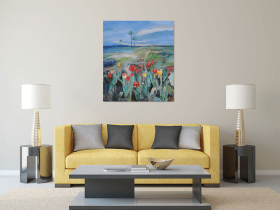 Landscape with tulips.