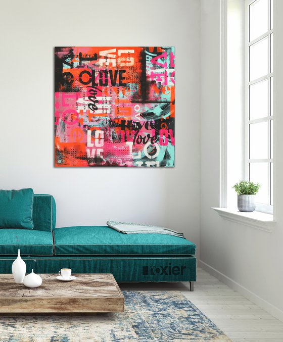 NEW! - Love in Technicolor on Black - Love letters - 90x90 cm - Ronald Hunter - 05M