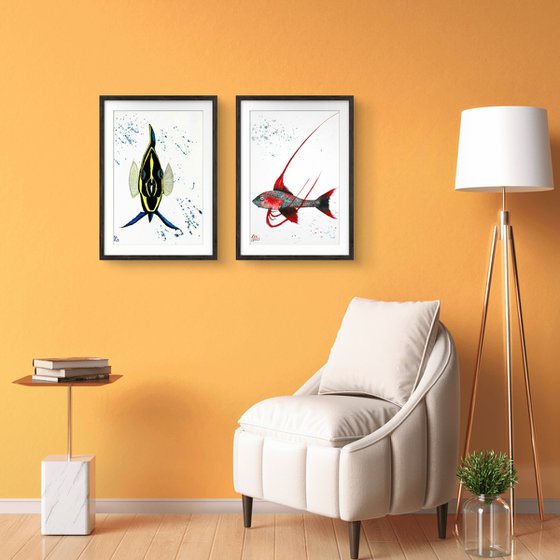 Diptych Exotic Colorful fish