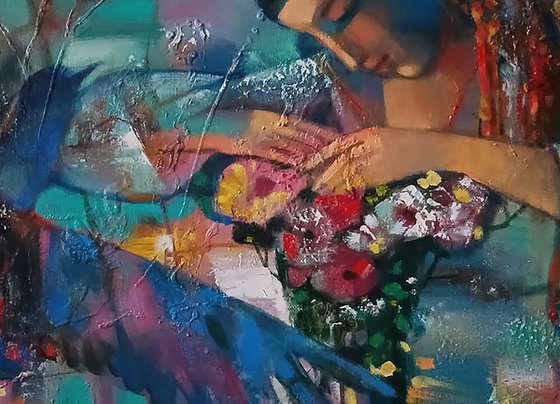 Girl and a Bouquet of Flowers