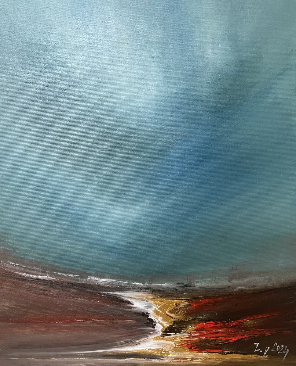 Impressionistic Landscape Acrylic Painting By Timea Valsami, 16 X 20", The Last Storm, Original Artwork