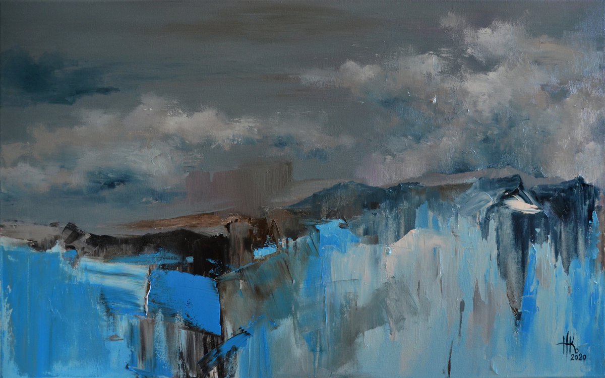 Abstract Landscape Oil Painting By Zhanna Kondratenko, 31 X 20", Stress Of Weather, Original Artwork