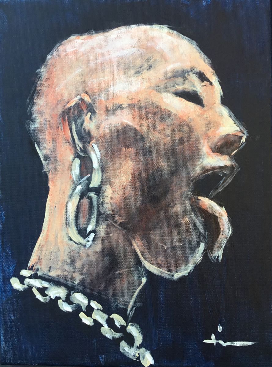 Expressive Portrait Acrylic Painting By Dominique Deve, 12 X 16, La Langue, Original Artwork