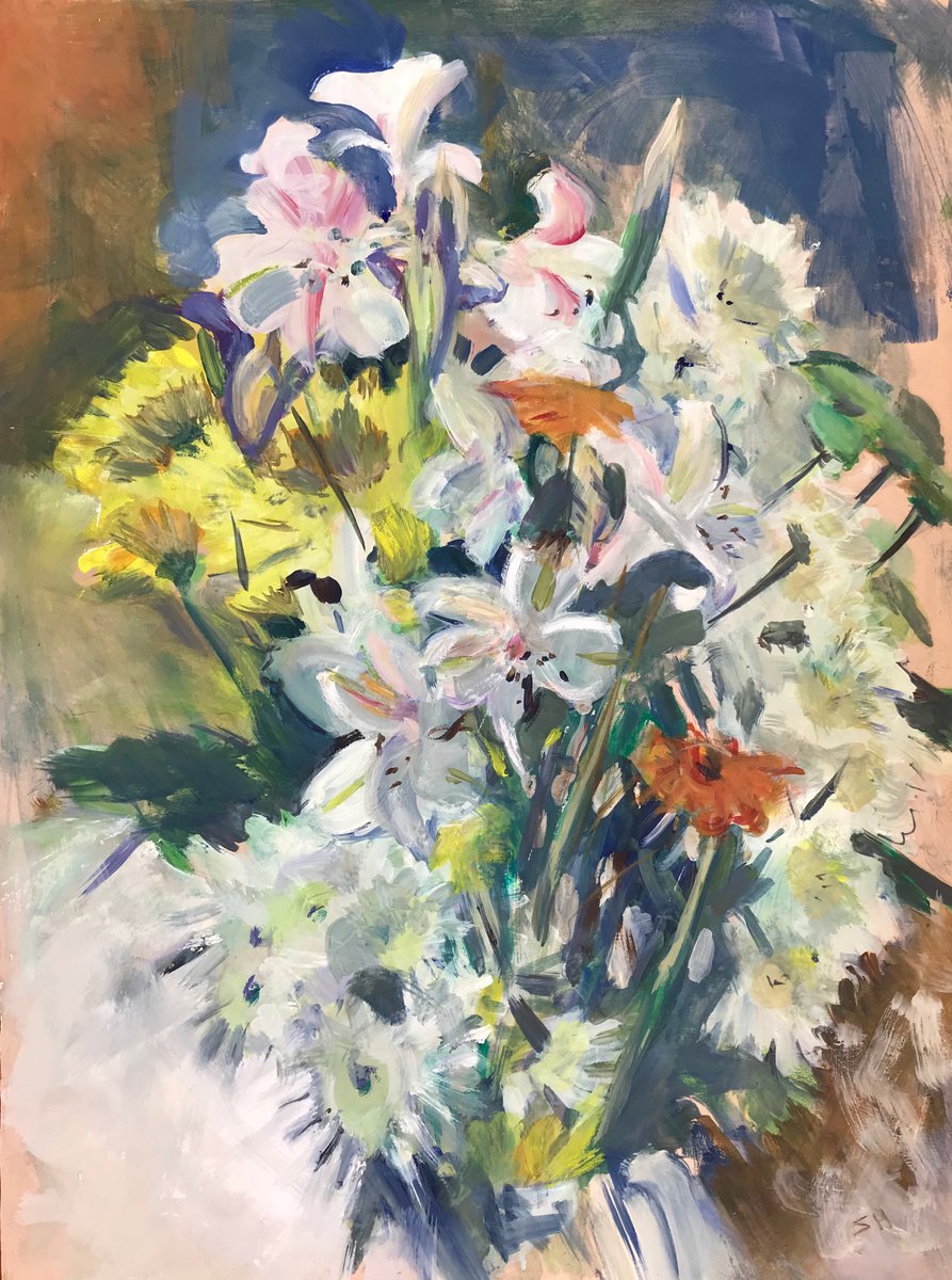 Expressive Oil Painting , Mixed Bouquet By Sandra Haney, 21 X 27, Artwork For Sale On Artfinder
