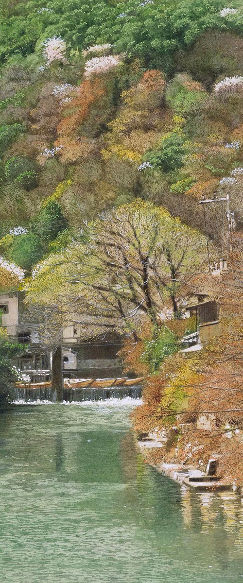 Spring Mountain and River Landscape by Masato Watanabe