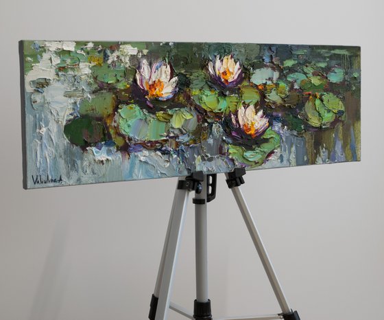 Pond flowers  Impasto Original Oil painting