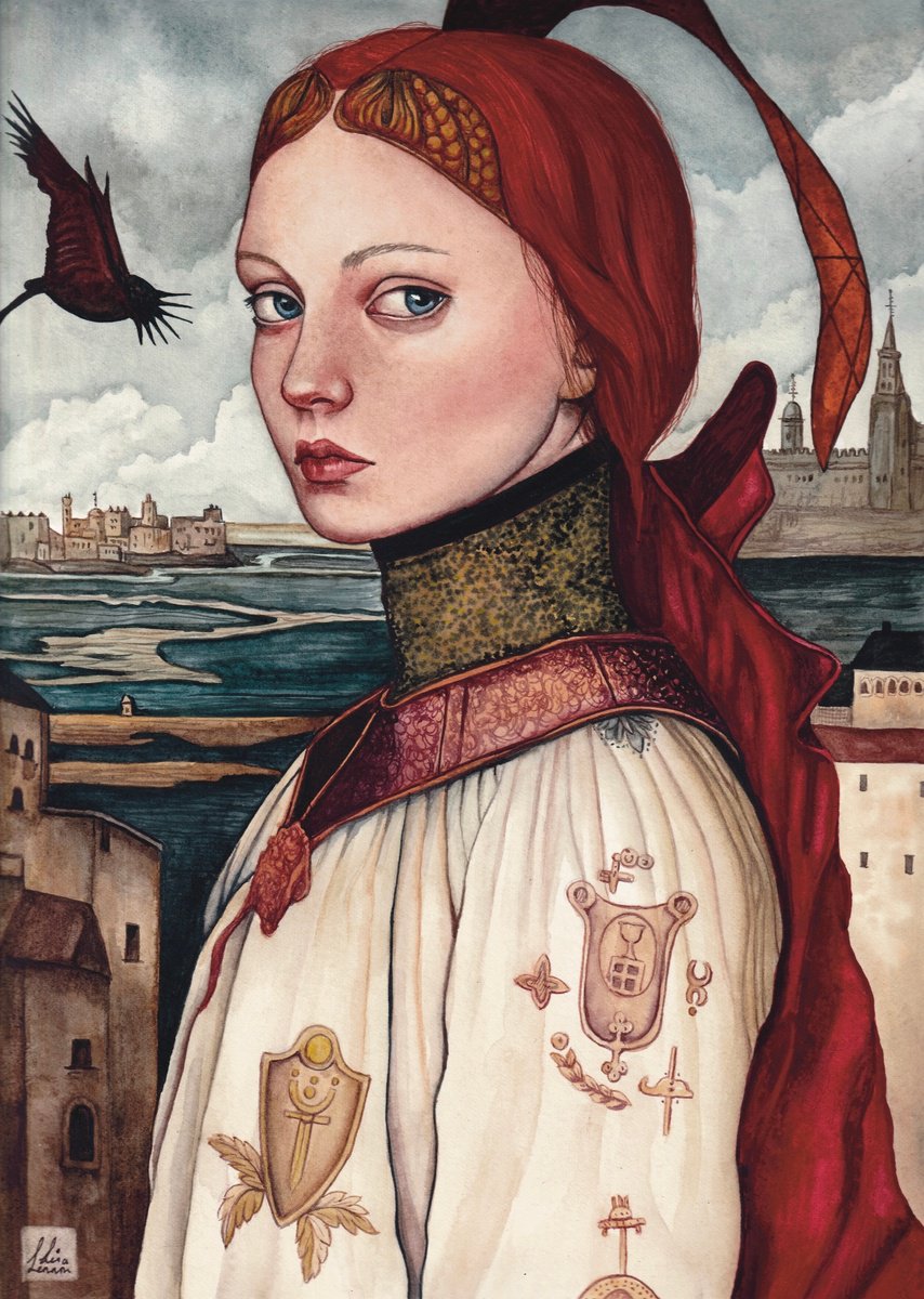 Surrealistic Portrait Watercolour By Lisa Lennon, 9 X 13", Return Of The Bird, Original Artwork