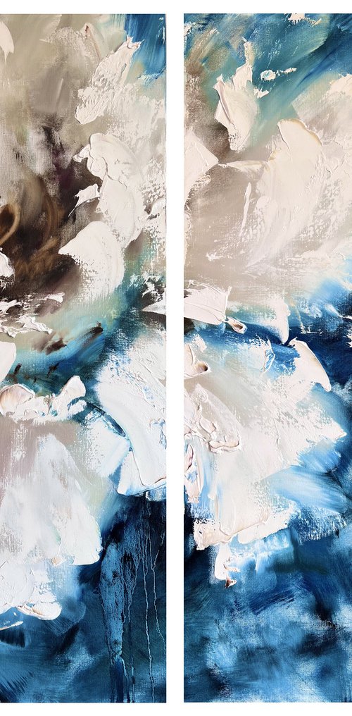 AURA - Set of 2 tender peonies. Incredible diptych. Macro peony. well-being. Symbol of love. Woman. Dignity. Magic. by Marina Skromova