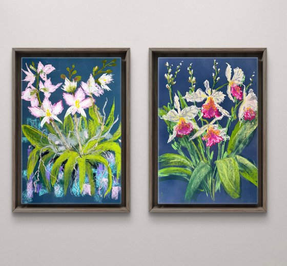 Set of 2 Wild orchids Pastel
