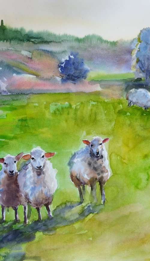 Landscape with sheep by Ann Krasikova