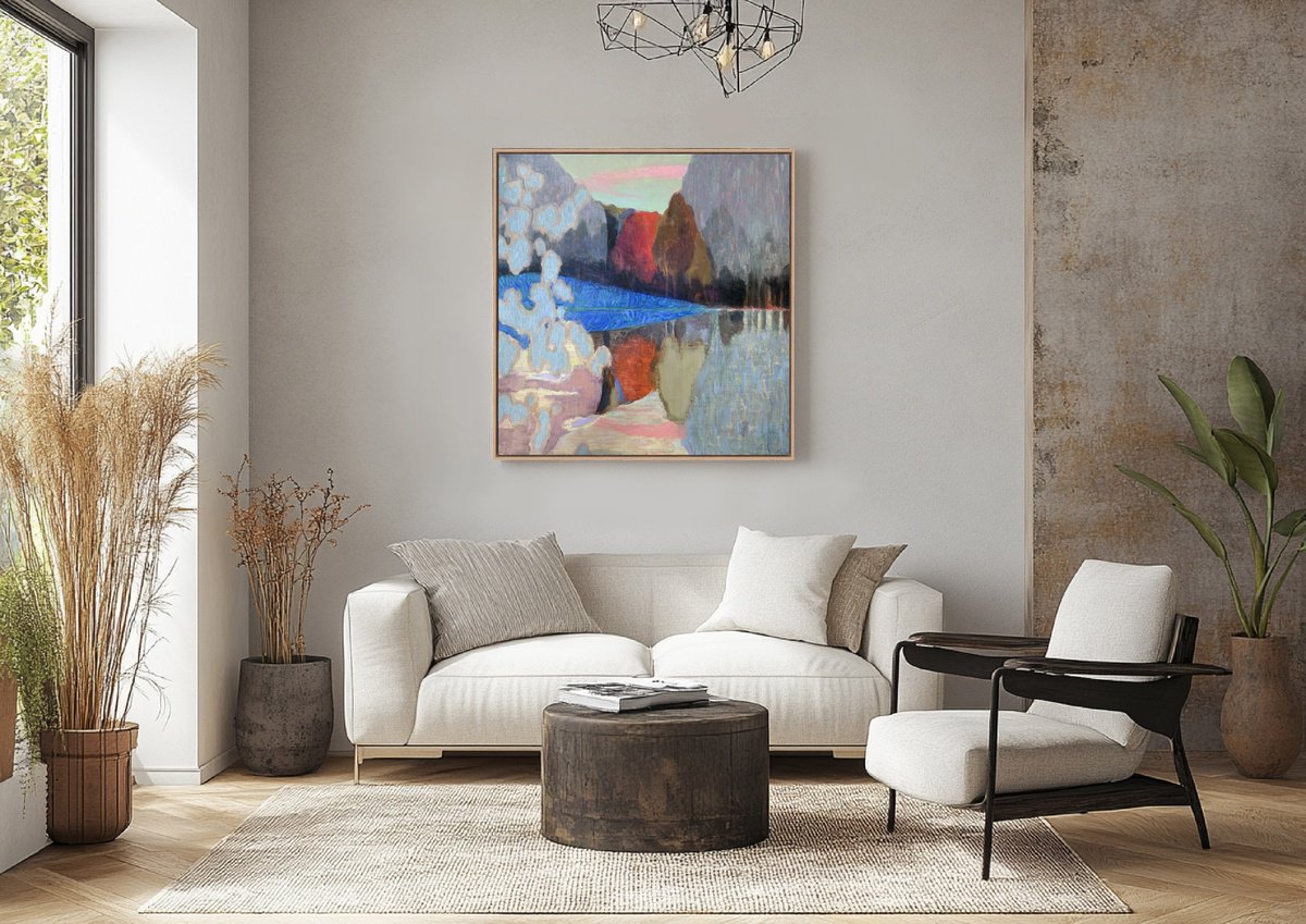 Expressive Landscape Acrylic Painting By Kimberley Day, 33 X 33", Under The Pines, Original Artwork