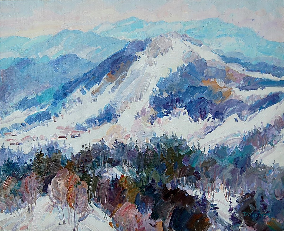 Impressionistic Landscape Oil Painting By Dmitry And Olga Artym, 20 X 16, Carpathians In Bukovel, Original Artwork