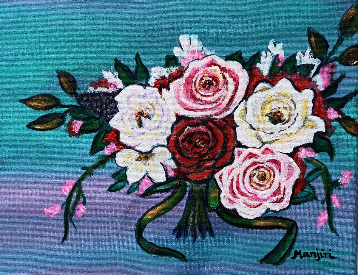 Roses Red pink white Floral bouquet by Manjiri Kanvinde