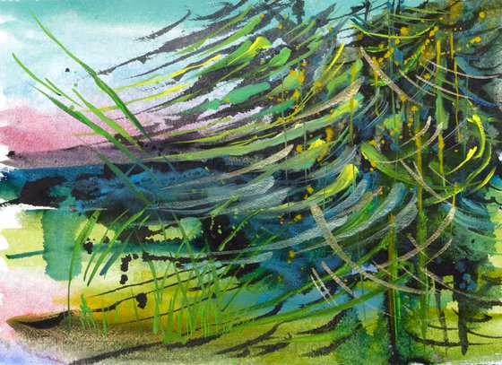 Reeds on the river. Painting from nature