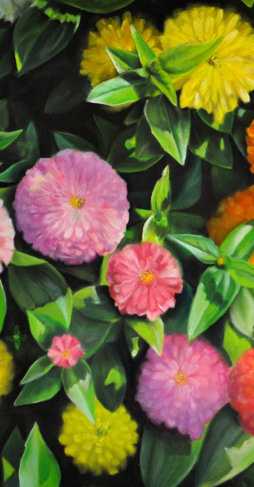 Zinnias by Oxana Babkina