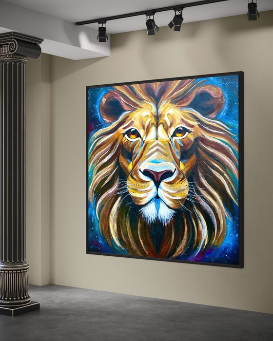 Lion XXL Abstract Acrylic Painting Textured Modern Artwork for Studio Living Room Hotel