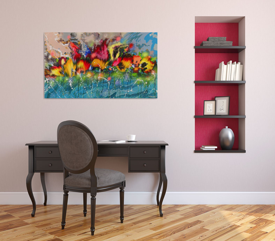 "Flowers in Water" Floral LARGE Abstract Painting