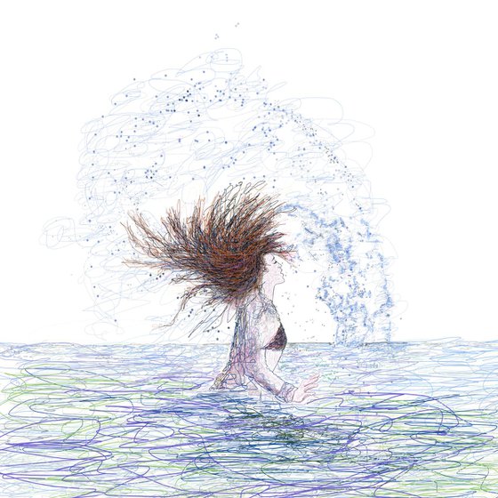 Feeling The Energy Of The Sea Digital Sketch of a girl by Lena Owens @OLena Art
