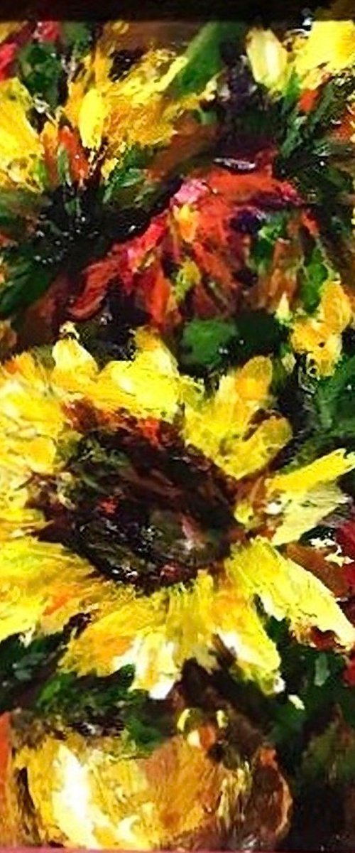 Sunflowers in a Golden Vase (Miniature) by Olga McNamara BiennaleArtist