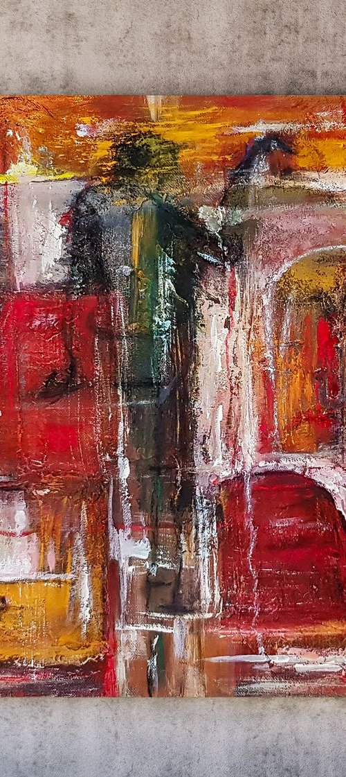 Stick To It Red - Abstract Textured Acrylic Painting. READY TO HANG. by Retne