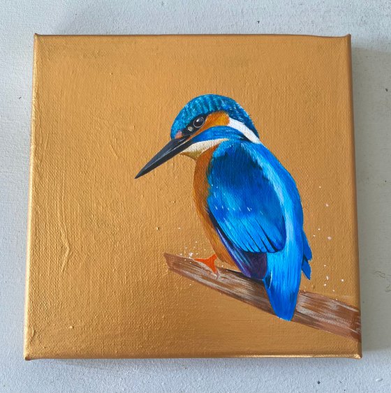 Kingfisher acrylic painting on gold background