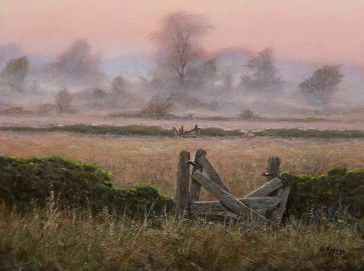 Impressionistic Landscape Acrylic Painting By Gerard Kramer, 16 X 12, Old Fence, Original Artwork