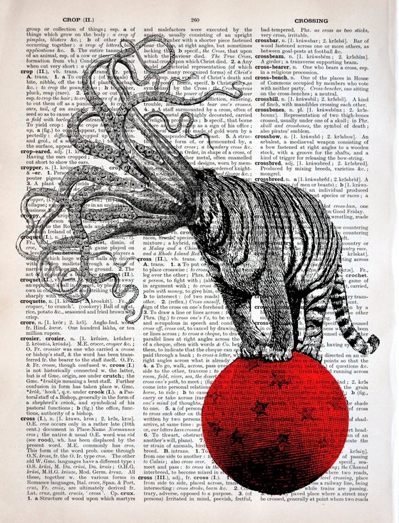 Octopus Circus - Collage Art Print on Large Real English Dictionary Vintage Book Page