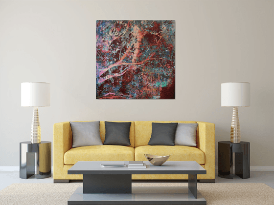 Oxidized burgundy tree leaves