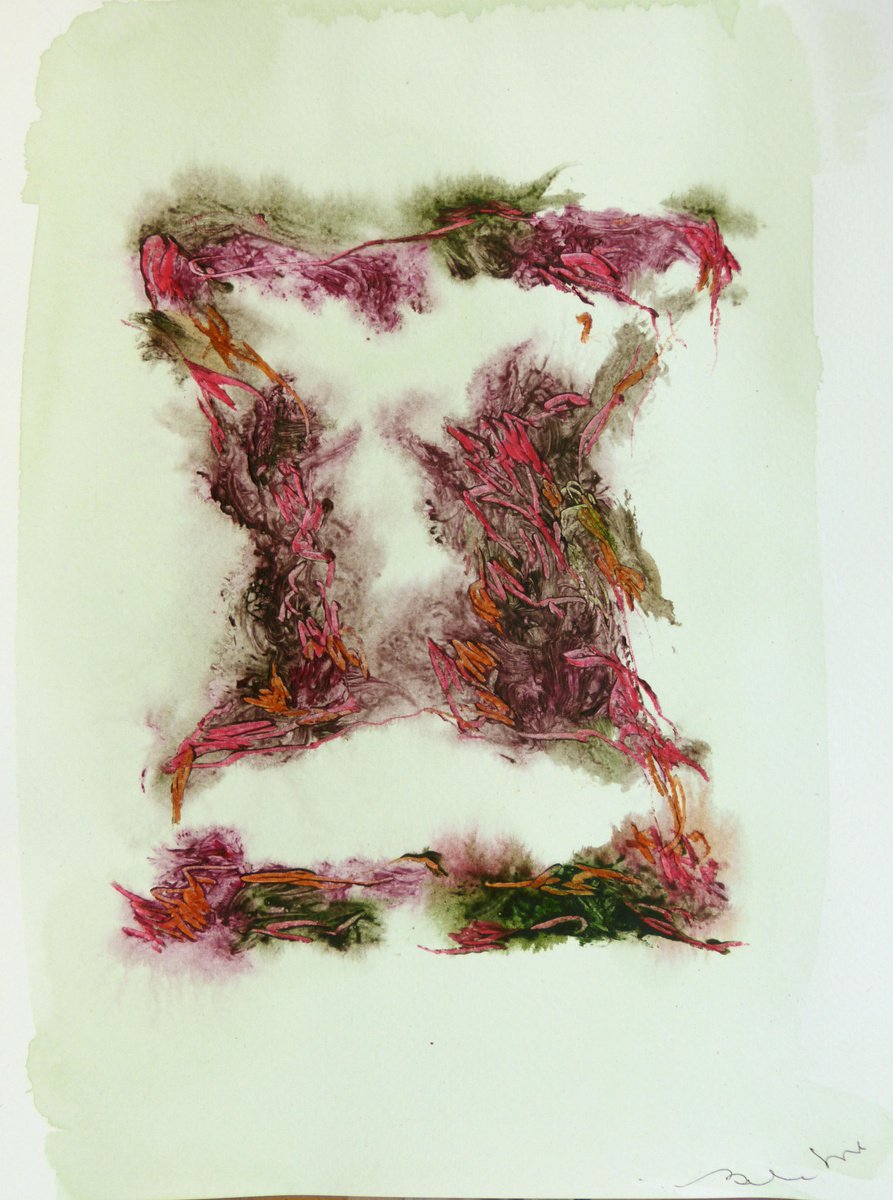 Abstract Botanical Acrylic Painting By Frederic Belaubre, 9 X 13, Christmas Garland,, Original Artwork