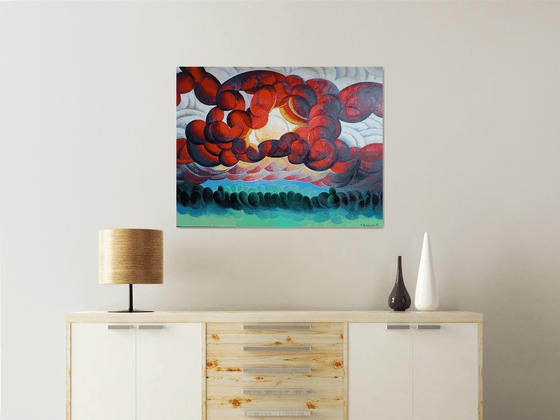 Sunset (90x70cm, cubism, oil painting)