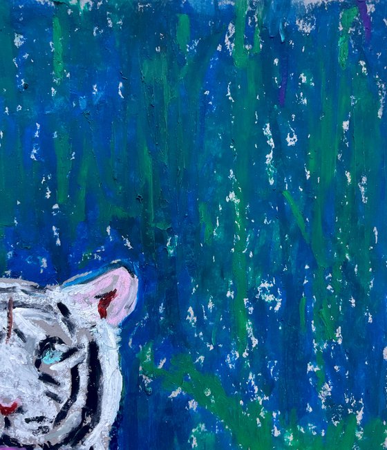 Tiger Original Oil Pastel Painting, Chinese New Year Gift, Animal Drawing, Impressionist Wall Art