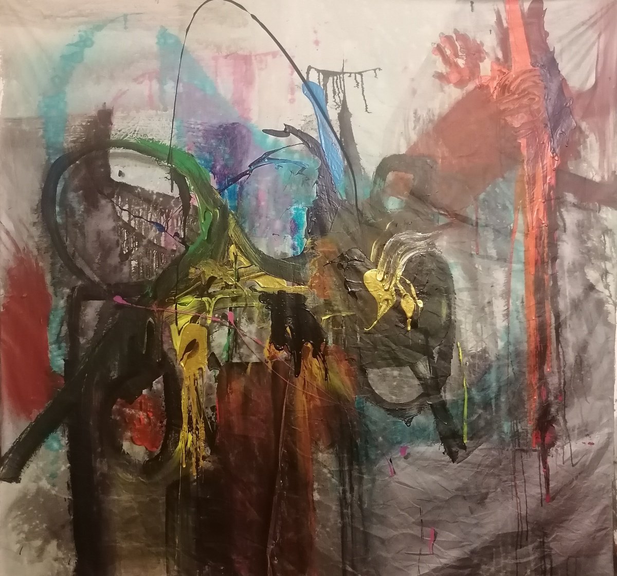 Surrealistic Abstract Acrylic Painting By Stefano Mazzolini, 83 X 83", 5-5-55, Original Artwork