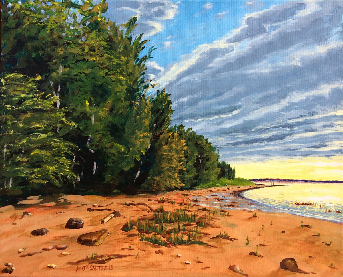 Expressive Landscape Acrylic Painting By Jules Morissette, 24 X 20", Deschaillons Beach, Original Artwork
