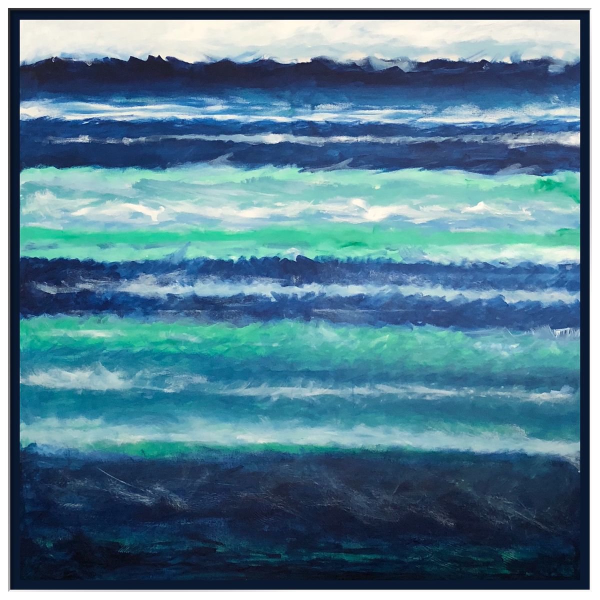 Abstract Landscape Acrylic Painting By Shabs Beigh, 41 X 41", Shades Of Water, Original Artwork